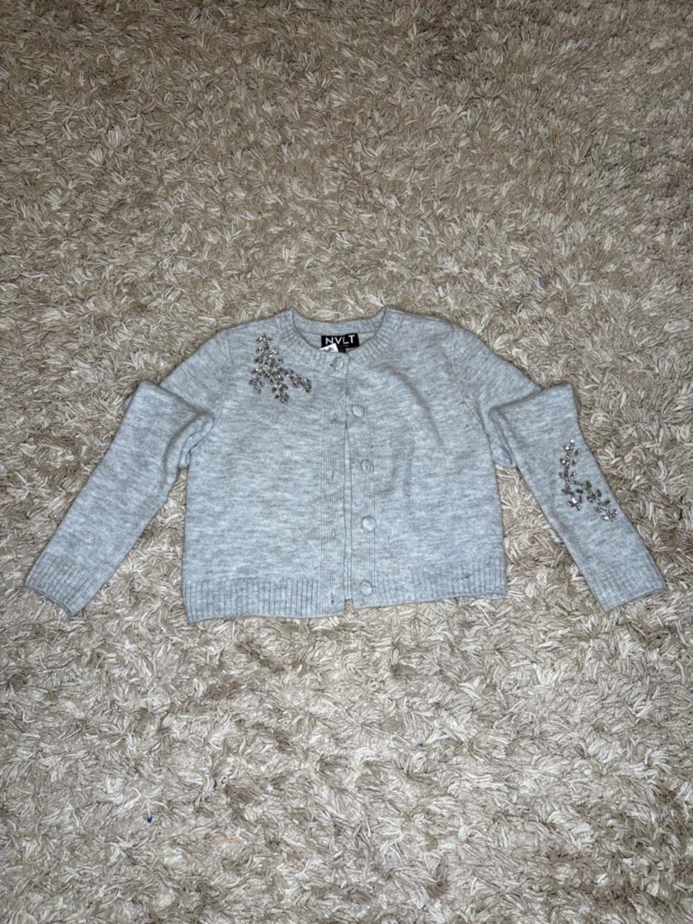 NVLT Light Gray Beaded Knit Cardigan